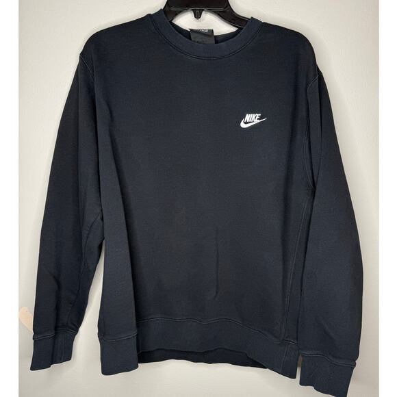 Nike Black Crewneck Sweatshirt Classic Embroidered Swoosh Logo Pullover - Picture 1 of 4